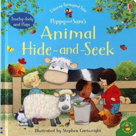 Animal hide and seek, Poppy and Sam’s, carte senzorială, touchy feely, pentru bebeluși, cu clapete, usborne