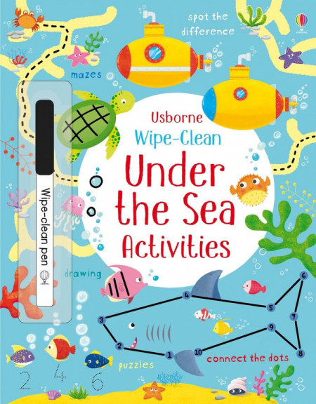 Carte de tip wipe and clean, cu marker inclus, Wipe-clean under the sea activities, Usborne