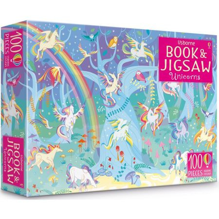 Set Carte si Puzzle de activitati "Unicorns sticker book and jigsaw", 5 ani+, Usborne