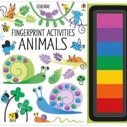 Fingerprint activities: Animals, carte cu tușiera, 7 culori, de pictat cu degetele, usborne