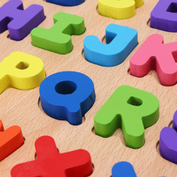 Puzzle educativ, incastru, din lemn - Alfabet, Litere mari de tipar, E-ducare