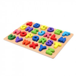 Puzzle educativ, incastru, din lemn - Alfabet, Litere mari de tipar, E-ducare