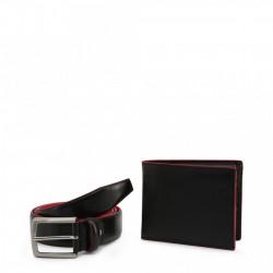 Set curea si portofel, barbati, Made in Italia, LUCIO, Negru/Rosu