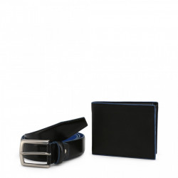 Set curea si portofel, barbati, Made in Italia, LUCIO, Negru/Albastru