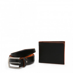 Set curea si portofel, barbati, Made in Italia, LUCIO, Negru/Portocaliu