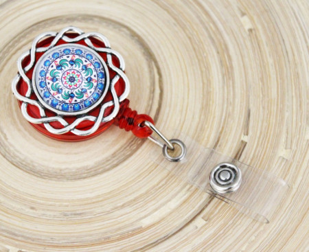 Accesoriu ecuson, mandala albastra - floare argintie
