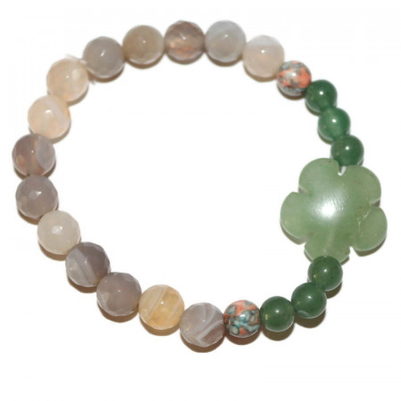 Bratara cu floricica din aventurin, agate fatetate si ocean jad