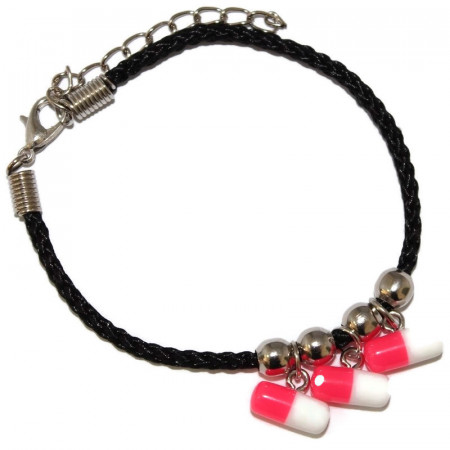 Bratara cu pastilute din rasina fuchsia si snur negru