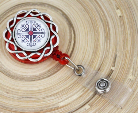 Accesoriu ecuson, motiv traditional - M2- floare argintie
