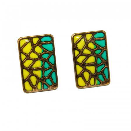 Cercei bronz "Animal print" - verde&galben