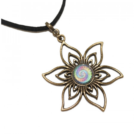 Colier cu floare si cabochon din sticla