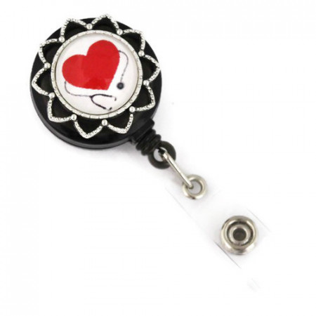 Accesoriu ecuson inimioara rosie si stetoscop - stea argintie