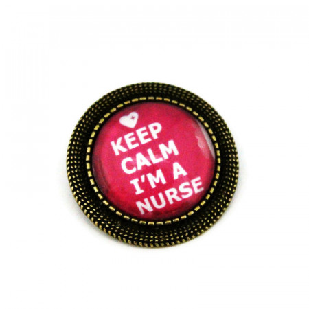 Brosa personalizata bronz - "Keep calm, I'm a nurse" (fundal roz)