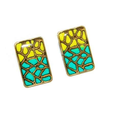 Cercei bronz "Animal print" - verde&galben (orizontala)