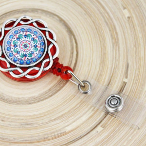 Accesoriu ecuson, mandala albastra - floare argintie