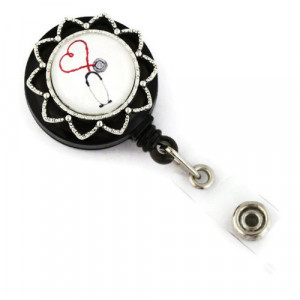 Accesoriu ecuson stetoscop cu fundal alb - stea argintie