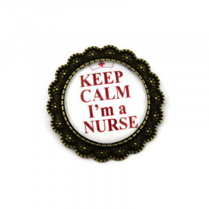 Brosa floricica, bronz, personalizata - "Keep calm, I'm a nurse"