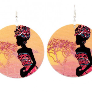 Cercei lemn - "Afro girl 1"