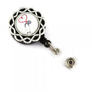 Accesoriu ecuson stetoscop cu fundal alb - model floricica