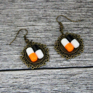 Cercei pastilute orange&negru