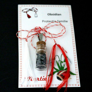 Pandantiv martisor obsidian fulg de nea - protectie pentru familii