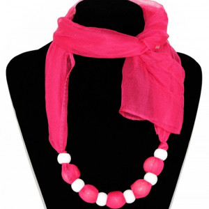 Colier esarfa fuchsia cu inele albe