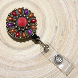 Accesoriu ecuson cu mandala rosu&orange