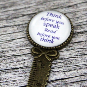 Semn de carte, cu mesajul - "Think before"
