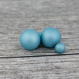 Cercei perle duble bleu cenusiu