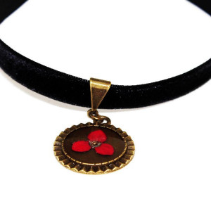 Colier "Choker floricica rosie"