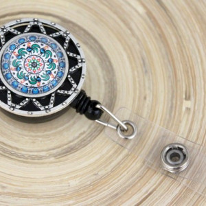 Accesoriu ecuson stea argitie, personalizat cu mandala albastra