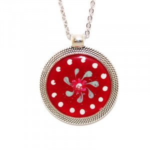 Colier pandantiv rasina "Floare rosie"