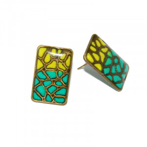 Cercei bronz "Animal print" - verde&galben (orizontala)