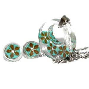 Set bijuterii inox, rondele din turcoaz