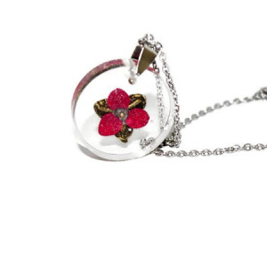 Colier pandantiv rasina "Floricica rosie"