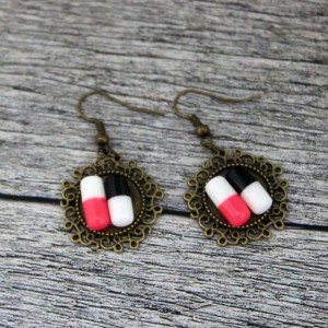 Cercei pastilute roz&negru