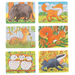 Set 6 puzzle-uri lemn Goki - Animale din padure