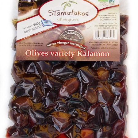 Masline Kalamata vidate marinate in otet bio 500g Stamatakos