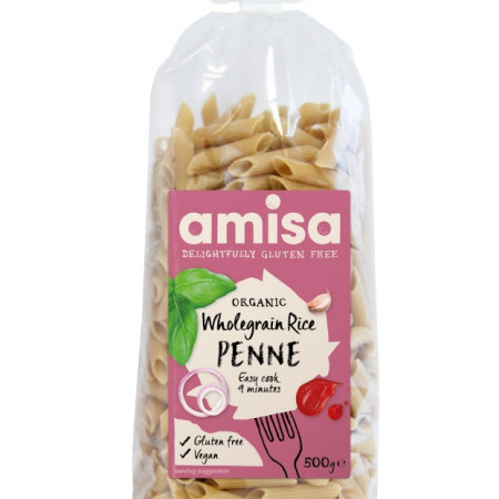 Penne din orez integral fara gluten eco 500g Amisa