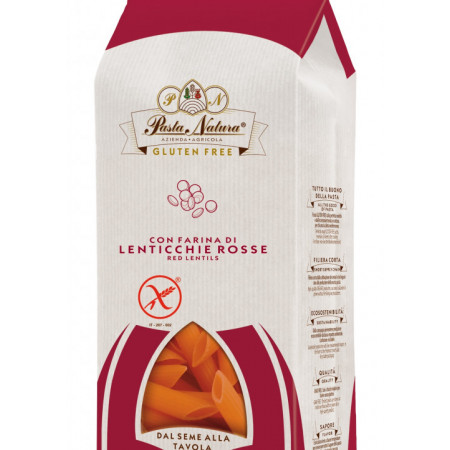 Penne din linte rosie bio fara gluten 250g Pasta Natura