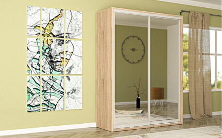Dulap Lux 2 Usi Oglinda Glisante si 2 Sertare, 160x220X60 CM Sonoma