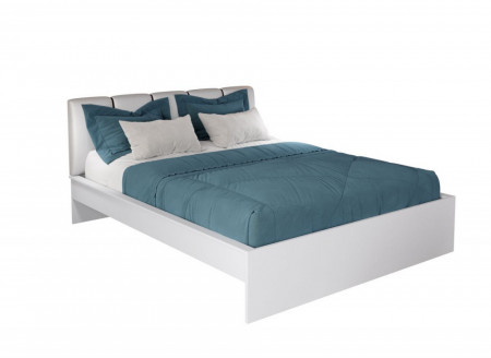 Set Dormitor Val, Alb Tapitat, cu Dressing 2 Usi Oglinda/Alb