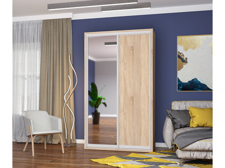 Dulap Lux 2 Usi Glisante 2 Sertare 120x220 CM Sonoma / Alb Angelique