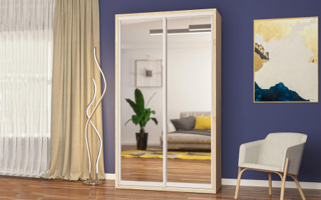 Dulap Lux 2 Usi Glisante si 2 Sertare, 1 Oglinda, 120x220x60 CM Sonoma