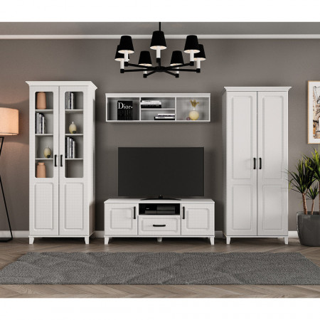 Comoda RTV Nordic, 2 Usi si 1 Sertar, Alb Supermat