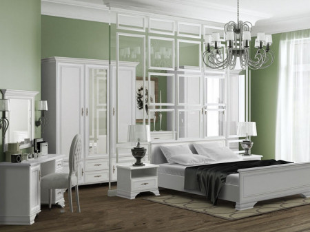 Dormitor Idento Varianta 1, Dulap 5 Usi si 2 Sertare, MDF Alb Alpin