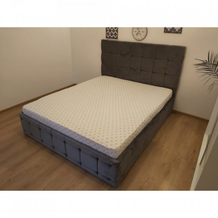 Pat Tapitat Promo, 160x200, Lada depozitare si Somiera rabatabila, Stofa Gri