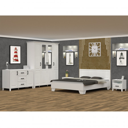 Cadru Pat MDF Nordic, Alb Supermat, 160x200 CM