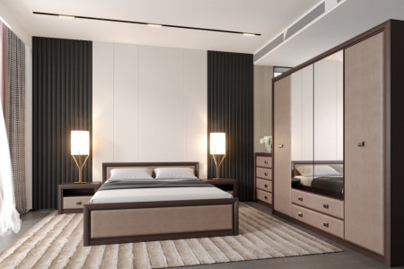 Dormitor Koen MDF Wenge Shtroks Dulap 4 Usi