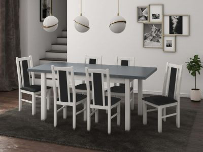 Set Masa Extensibila M 1 Alb/Grafit 140/180 X 80 CM + 6 Scaune B 14 albe, lemn fag